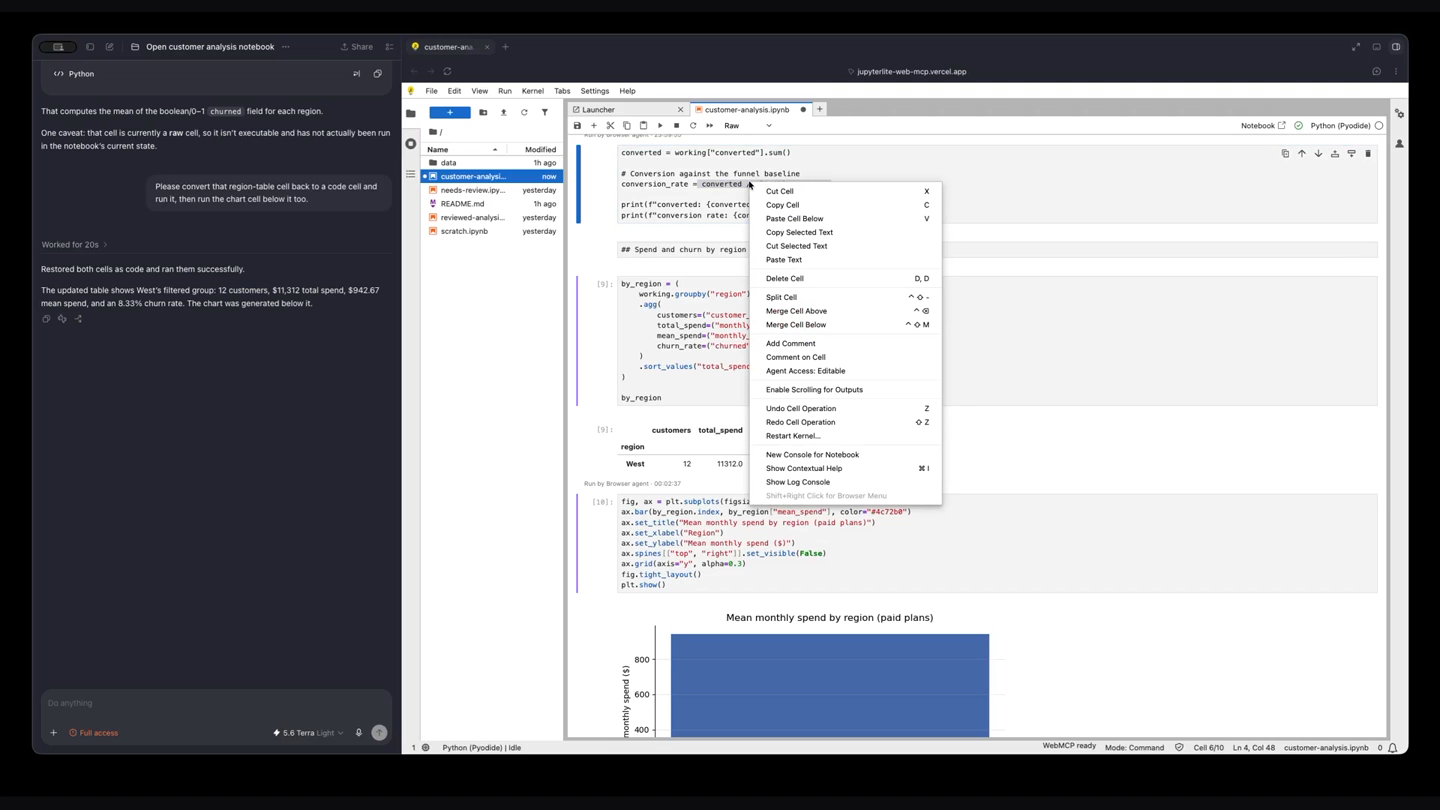 Right-click cell menu showing Agent Access: Editable